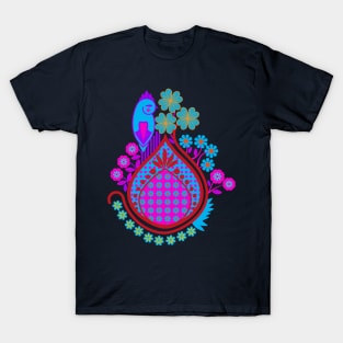 Bird in an Indian Garden Floral Ethnic Design T-Shirt